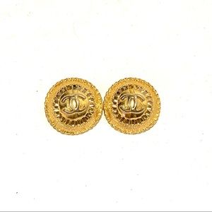 Vintage Chanel CC Logo Sunburst Clip On Earrings